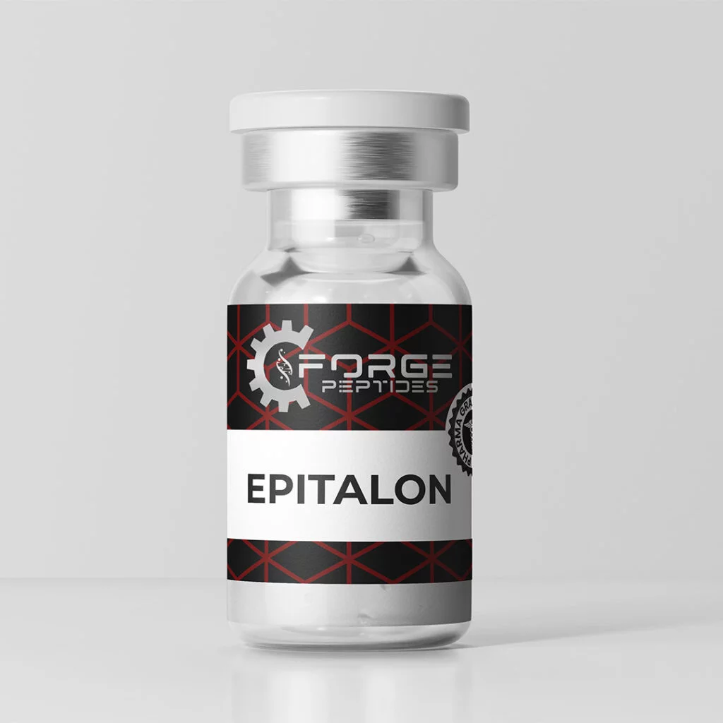 Forge Peptides Epitalon vial with black and red label on a white background