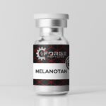 Forge Peptides Melanotan vial with black and red label on a white background