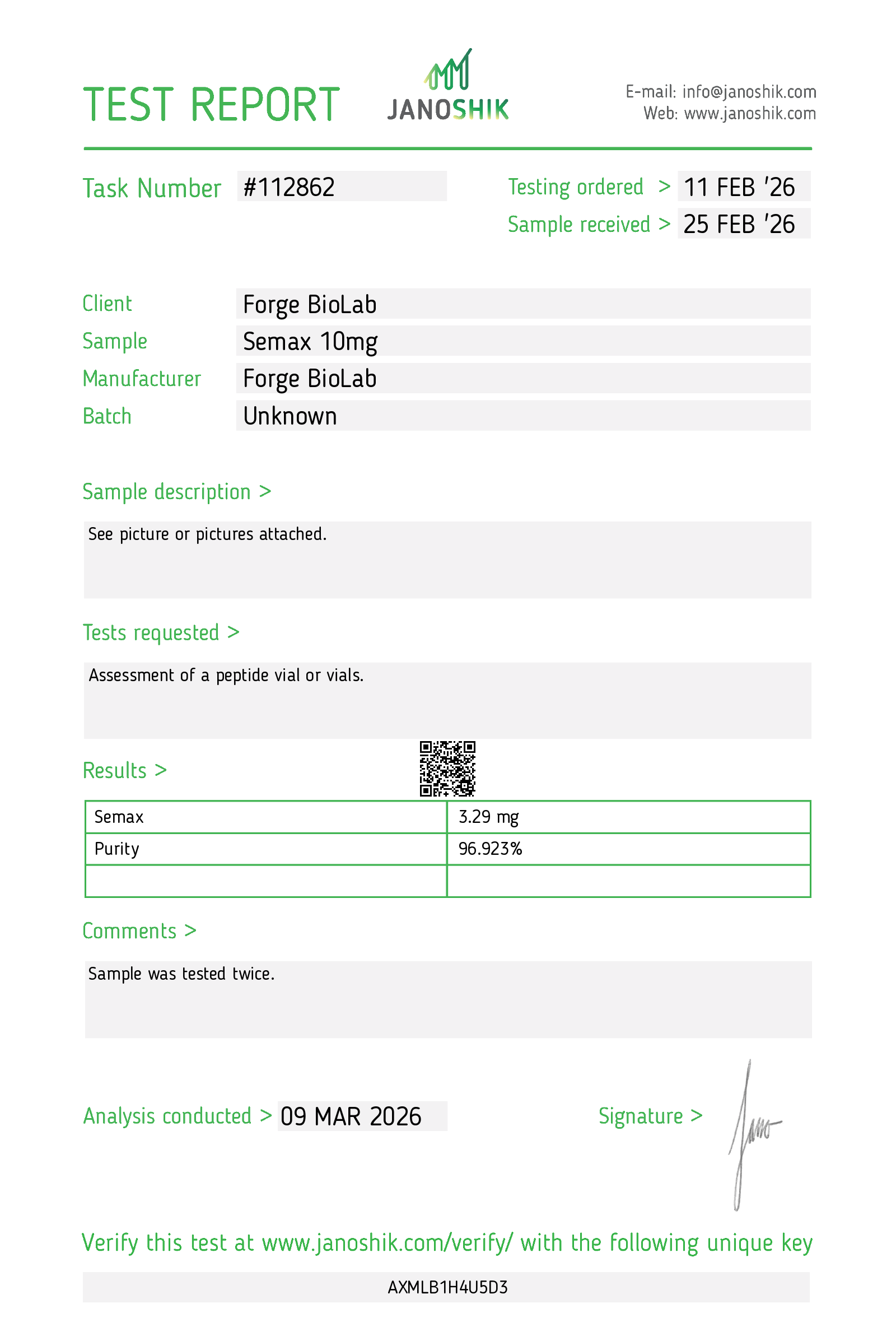 Test- Semax 10mg March 1