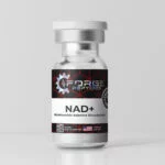 Forge Peptides NAD+ vial with black and red label, nicotinamide adenine dinucleotide, on a white background